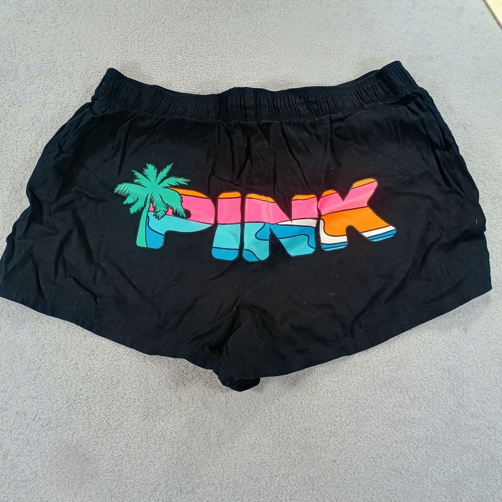 Victoria's Secret‎ PINK Women Sleep Shorts Black Small Tropical Logo
